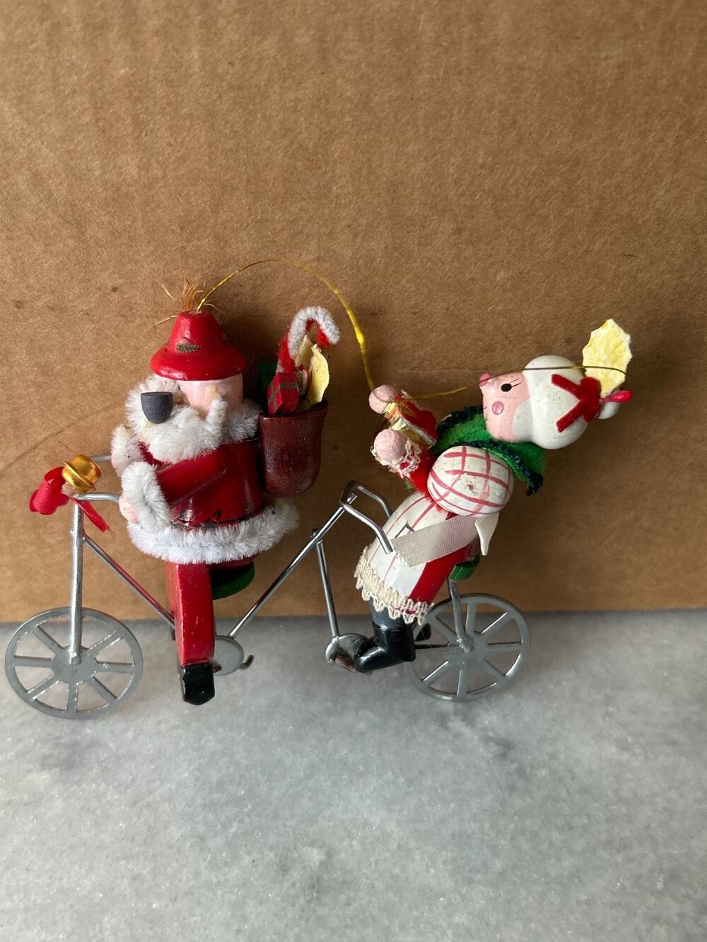 Vtg 1979 Kurt Adler Ornament Santa & Mrs. Claus on Tandem Bicycle Christmas Gift